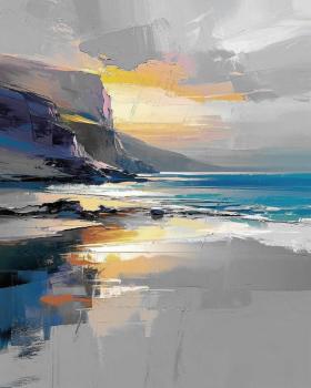 Abstract decorative painting of seaside scenery